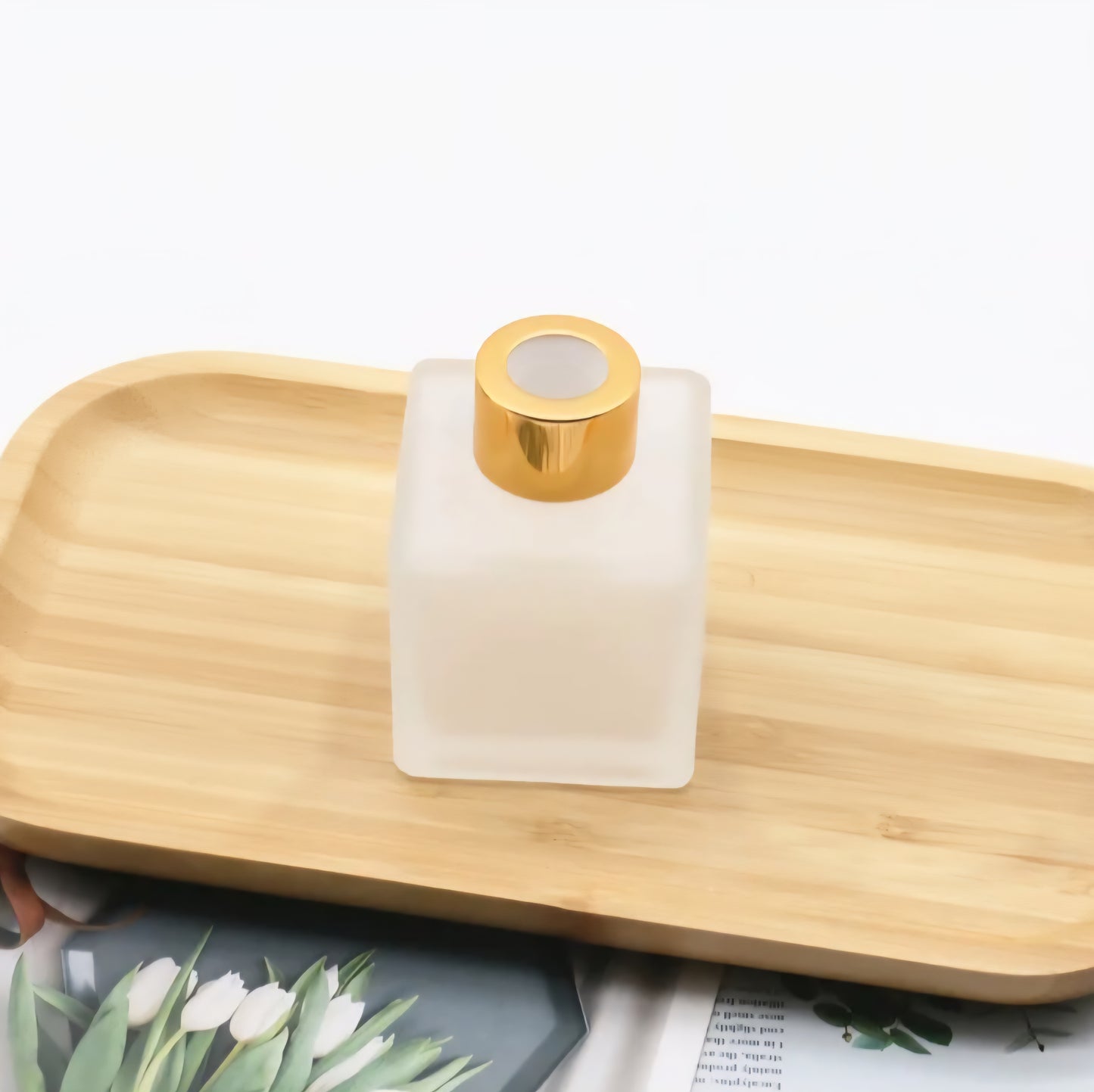 100ml Frosted White Diffuser Jar with Gold Lid