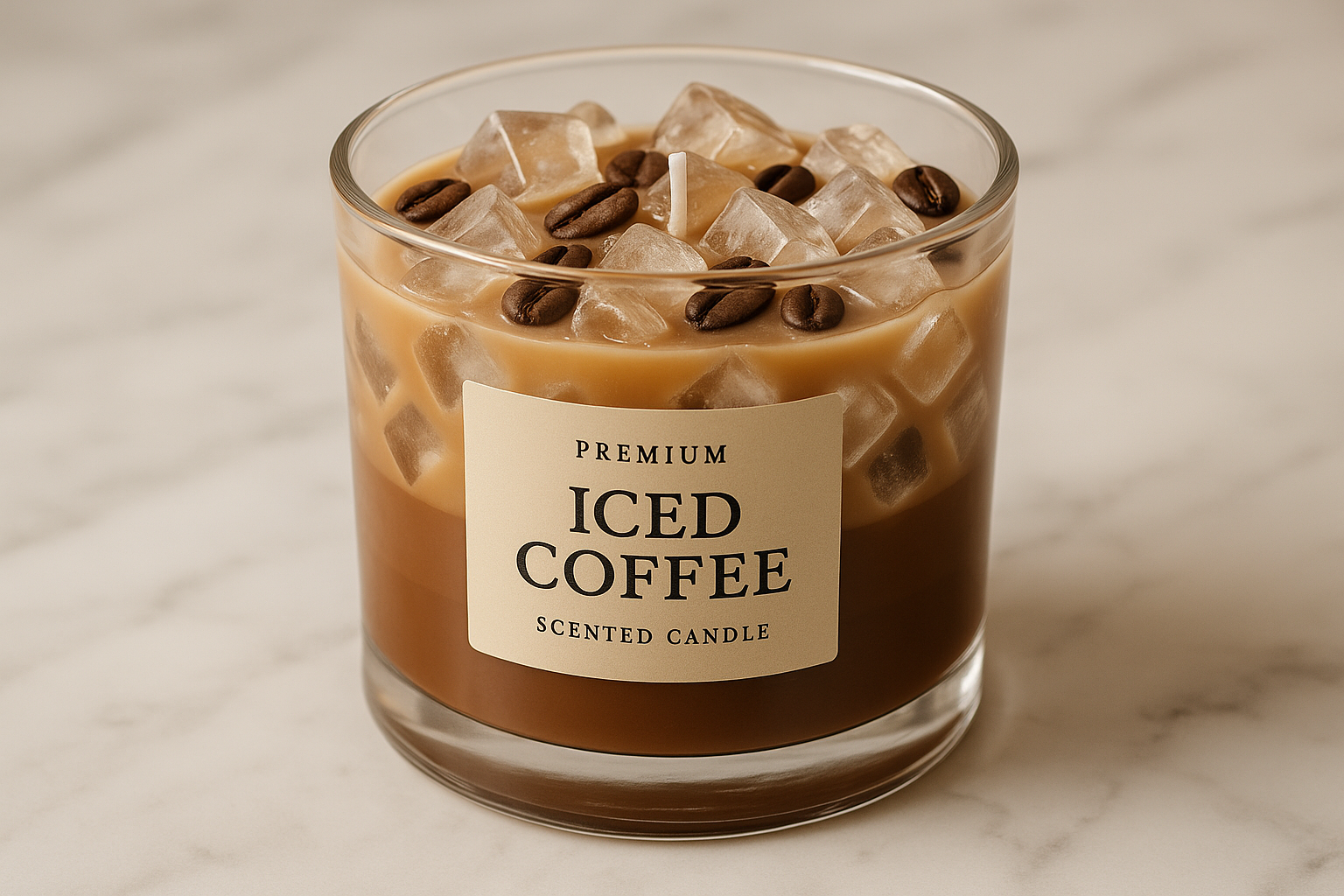 iced coffee candle with clear ice cubes