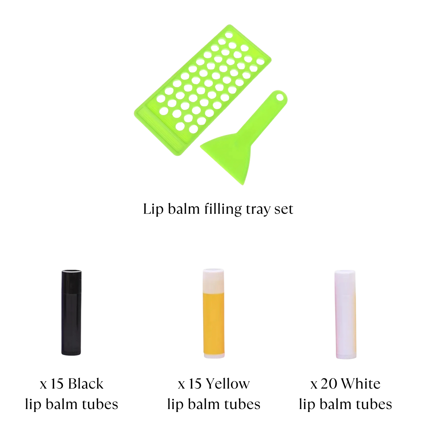 Lip Balm Filling Tray with Spatula & 50 Lip Balm Tubes