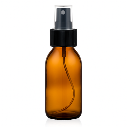 Amber Round Glass Bottle with Black Atomiser