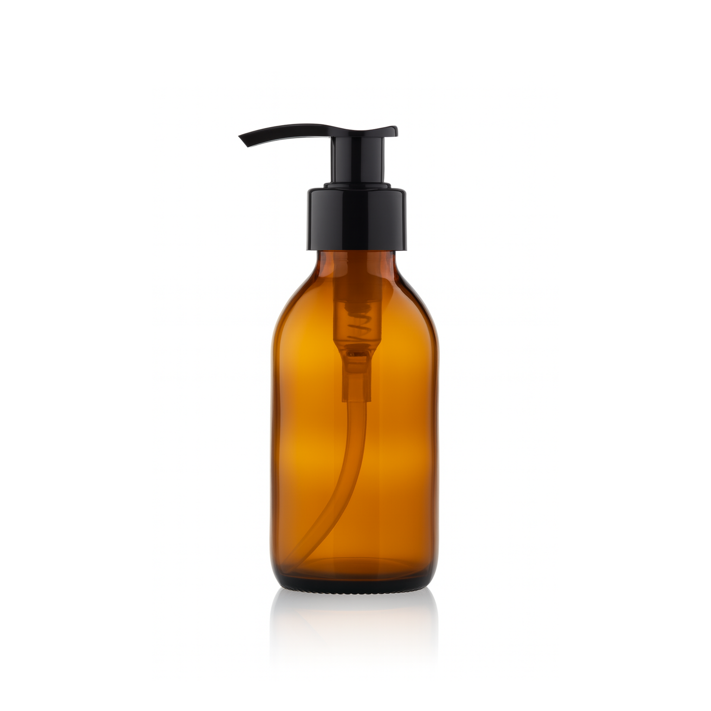 Amber Round Glass Bottle with Black Lotion Pump
