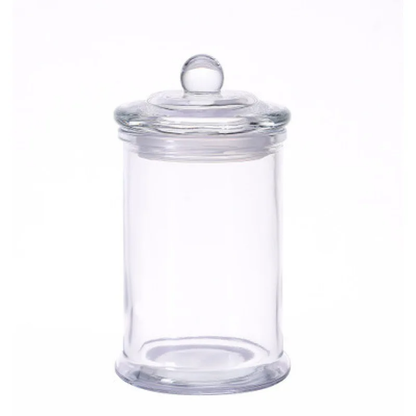 Clear glass jar with a lid on a white background