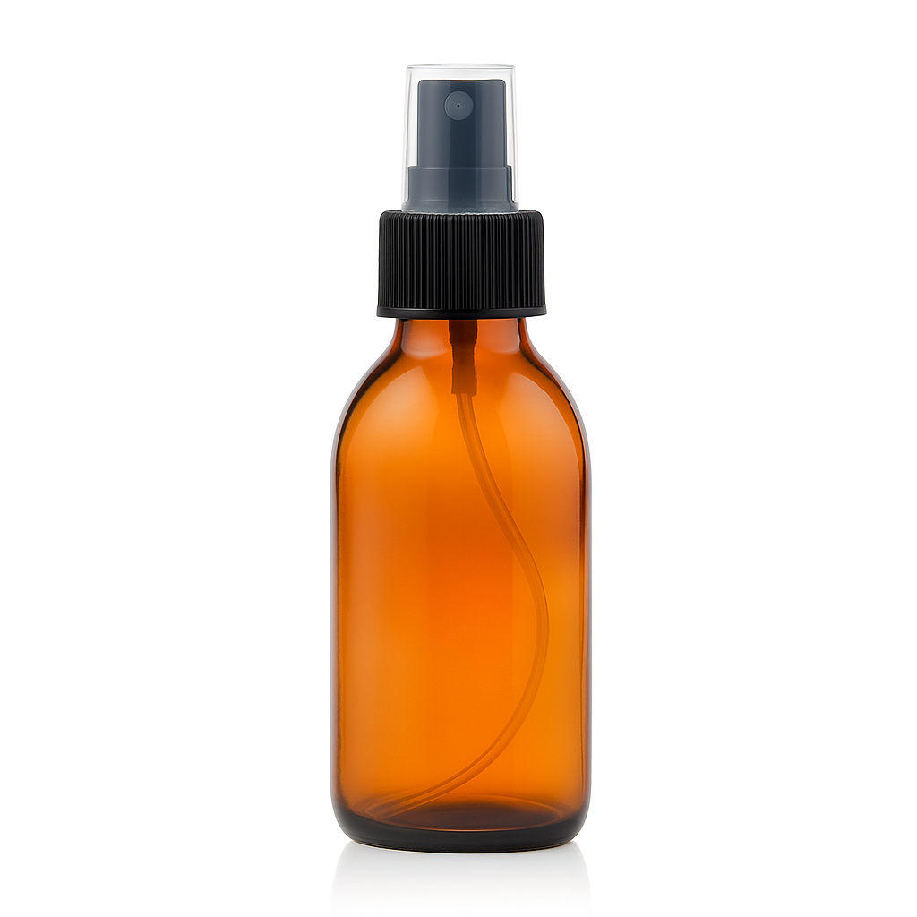 Amber Round Glass Bottle with Black Atomiser