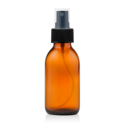 Amber Round Glass Bottle with Black Atomiser