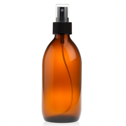 Amber Round Glass Bottle with Black Atomiser