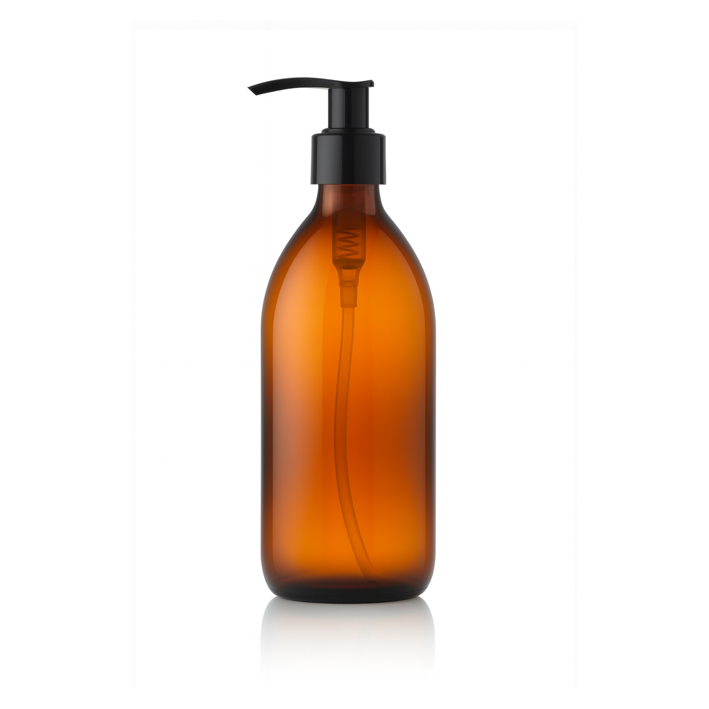 Amber Round Glass Bottle with Black Lotion Pump