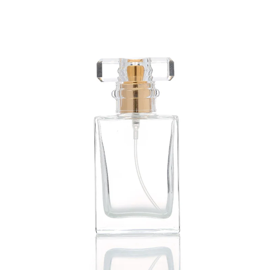 50ml Clear Glass Perfume Bottle – Rectangular with Faceted Cap