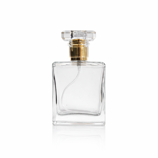 50ml Clear Glass Perfume Bottle – Rectangular with Faceted Cap