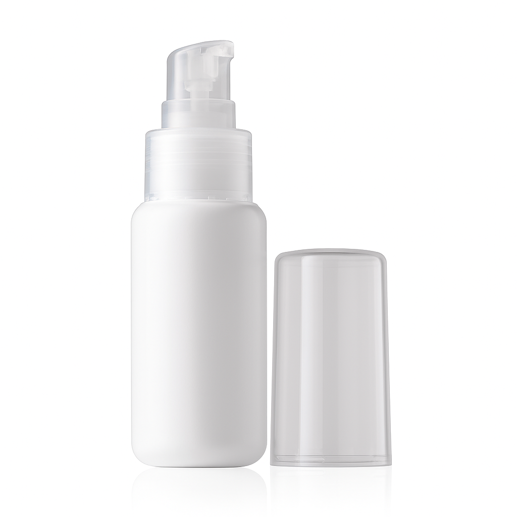 50ml White Boston HDPE Bottle with White Serum Pump