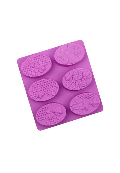 6 Cavity Oval Bee Design Soap Mould