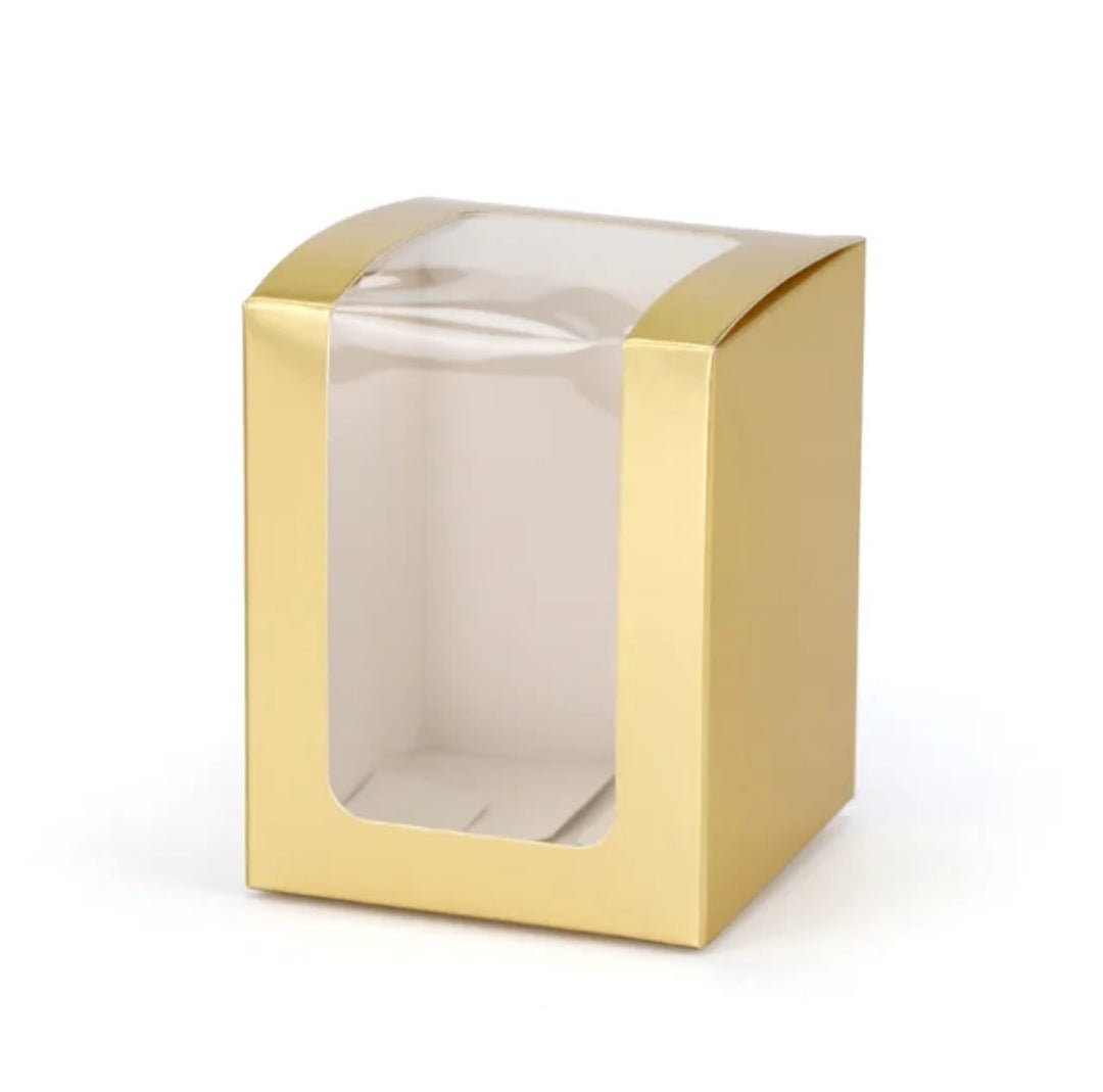 Front & Top Window Display Box – Gold (8 × 8 × 10 cm)