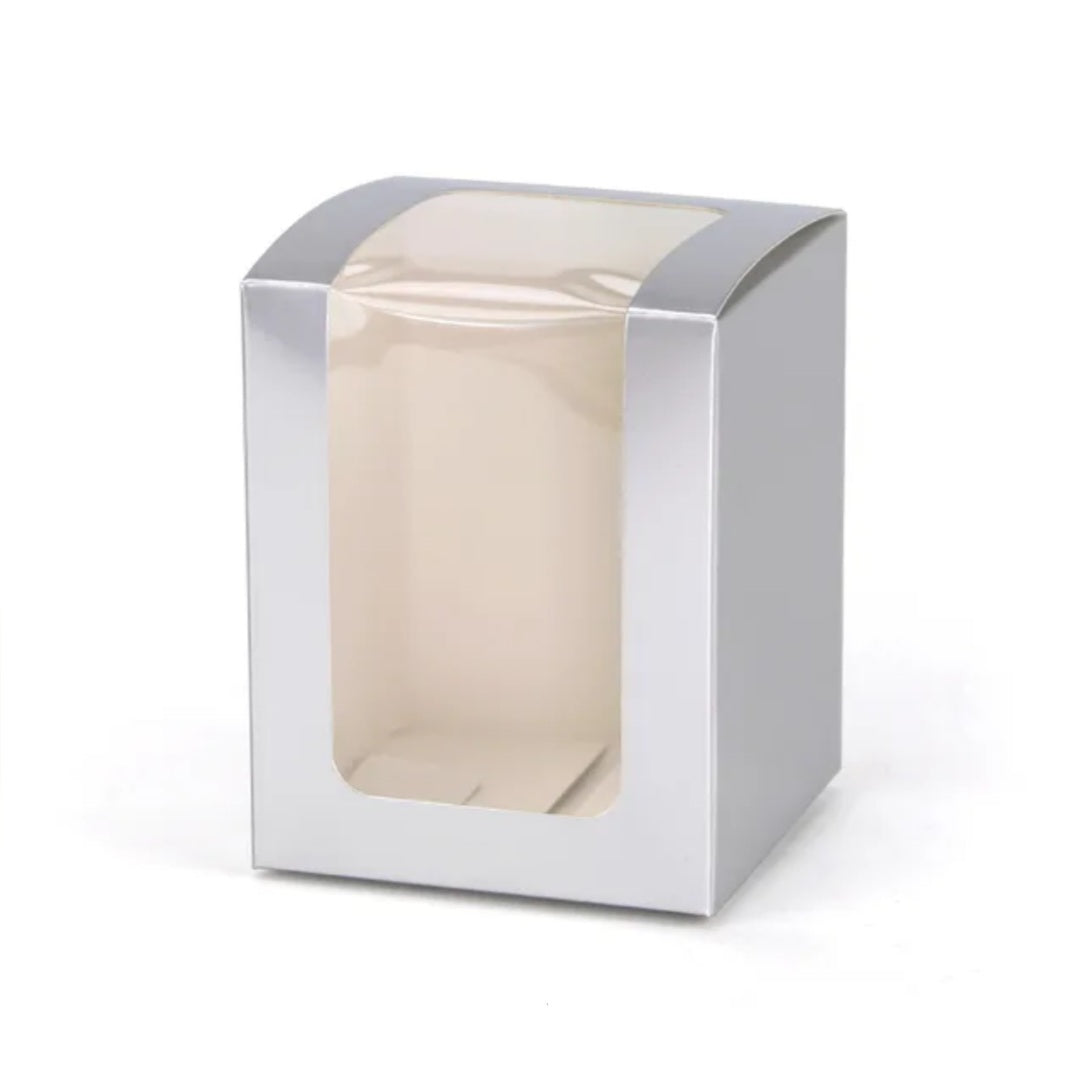 Front & Top Window Display Box – Silver (8 × 8 × 10 cm)