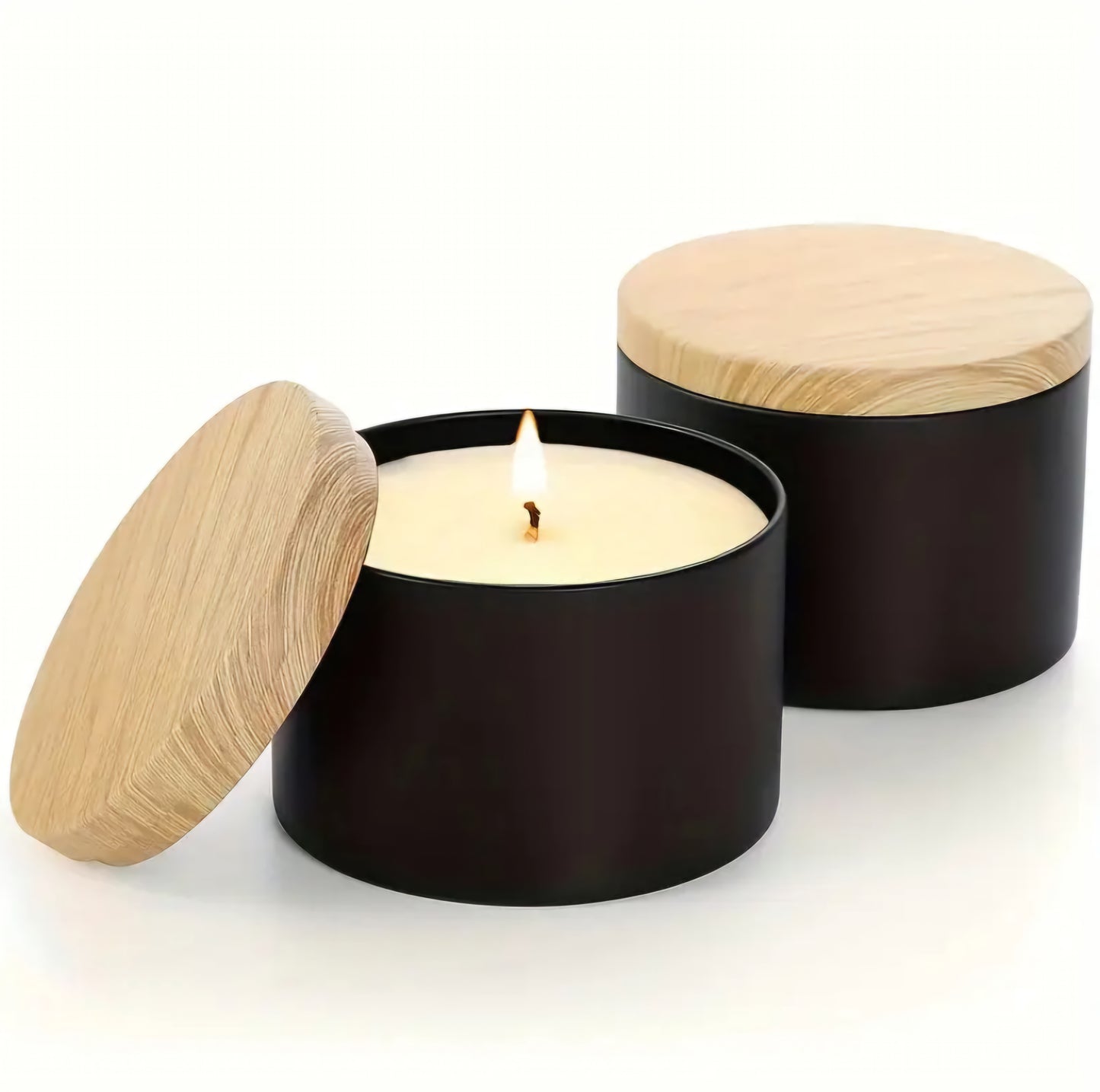 Black Candle Tin with Faux Wood Lid (8oz/240ml)