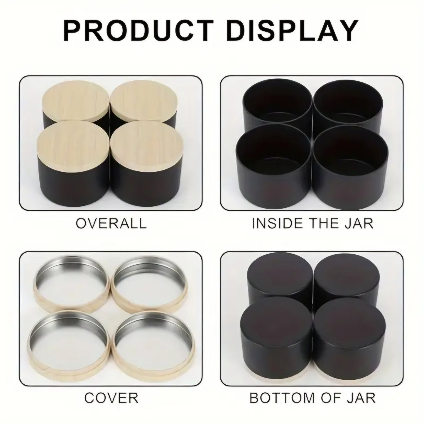 Black Candle Tin with Faux Wood Lid (8oz/240ml)