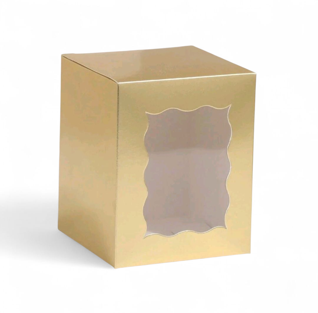 Wave Cut Front Window Display Box – Gold (8 × 8 × 10 cm)