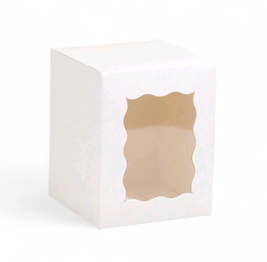 Wave Cut Front Window Display Box – White (8 × 8 × 10 cm)