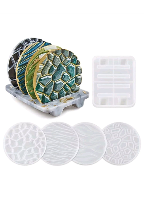 5pcs Round Patterned Coaster Mould