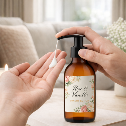 Amber Round Glass Bottle with Black Lotion Pump