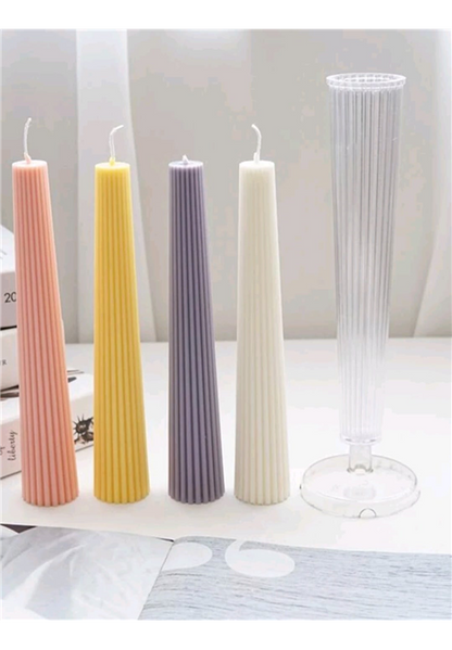 Acrylic Tapered Ribbed Design Pillar Candle Mould