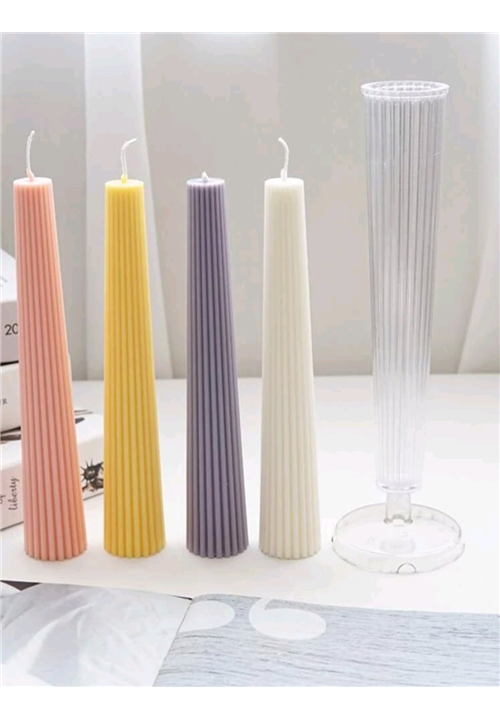 Acrylic Tapered Ribbed Design Pillar Candle Mould
