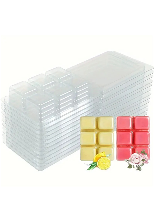 Clear Square Clamshell Wax Melt Mold (6-Cavity)