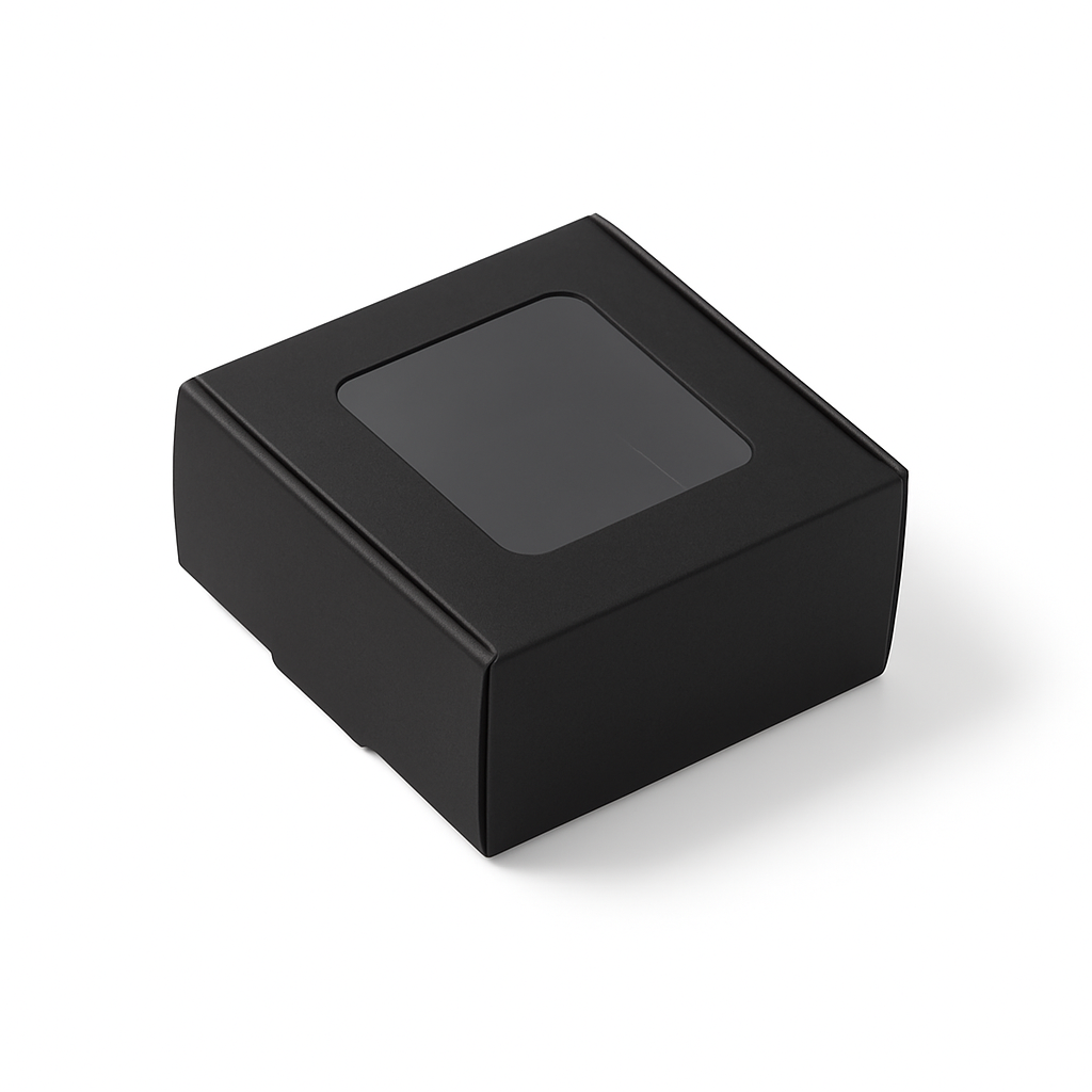 Flat Top Window Display Box – Black (9 × 9 × 4 cm)