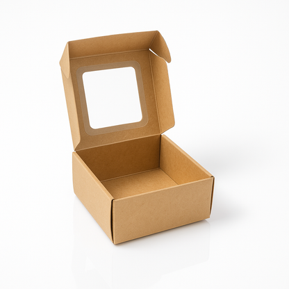 Display Box Open Top Flat Top Window Display Box – Kraft (9 × 9 × 4 cm) – Romaqo