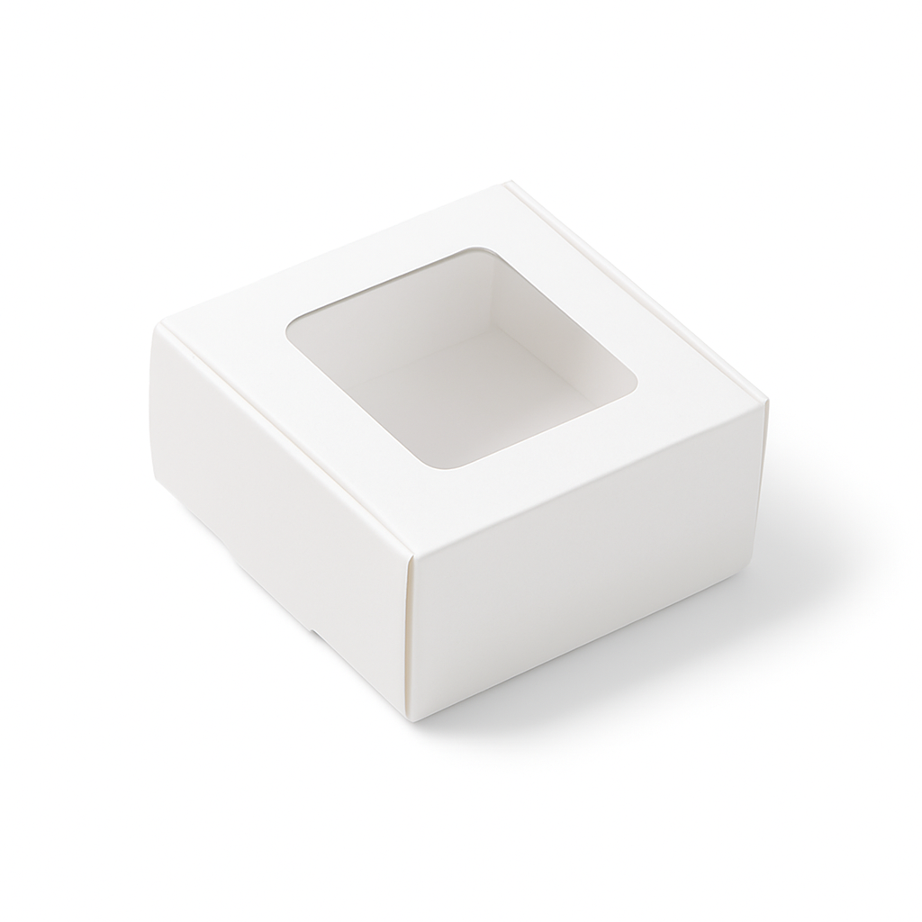 Flat Top Window Display Box – White (9 × 9 × 4 cm)